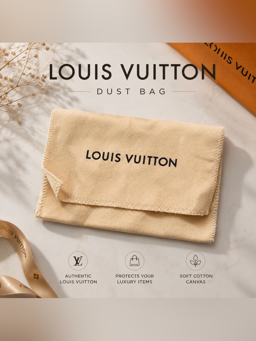 Louis Vuitton Beige Cotton Dust Bag Wallet Key Pouch